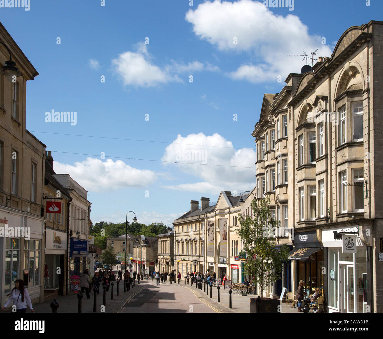 Main shopping High Street in town centre, Chippenham, Wiltshire