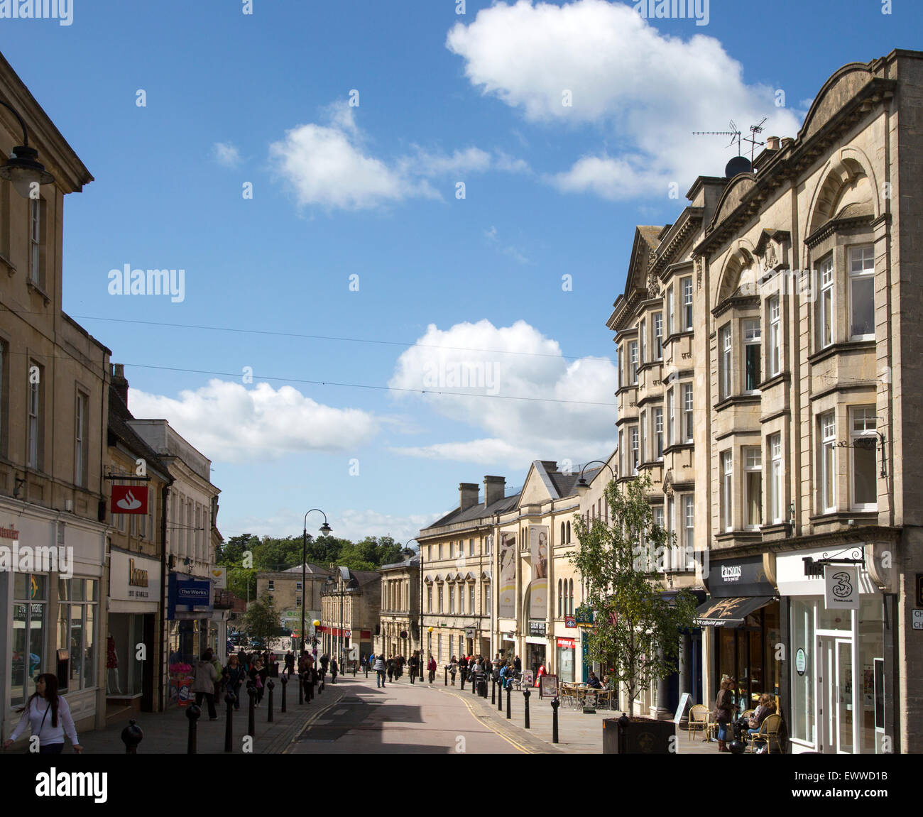 Main shopping High Street in town centre, Chippenham, Wiltshire, England, UK Stock Photo