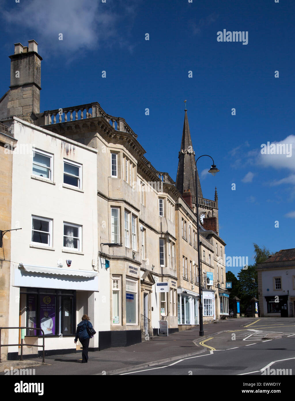Market place buildings and St Andrew's church spire, Chippenham