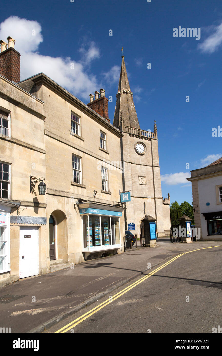 Market place buildings and St Andrew's church spire, Chippenham