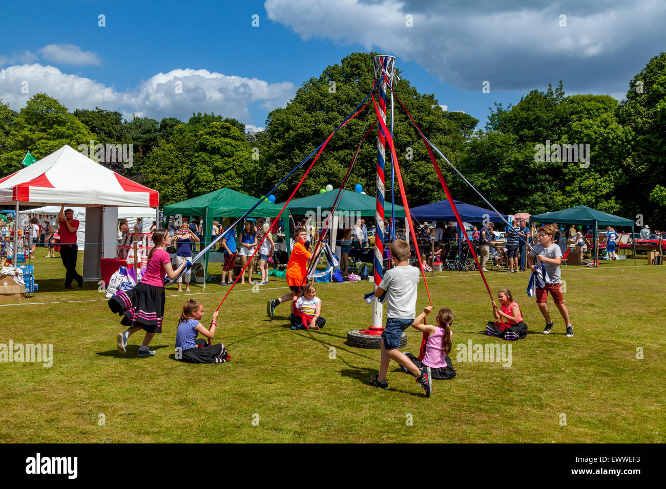 Traditional Maypole Dancing, Nutley Village Fete, Nutley, Sussex, UK
