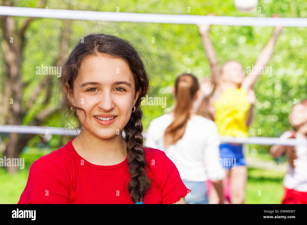 Middle Eastern teen girl during volleyball game Stock Photo