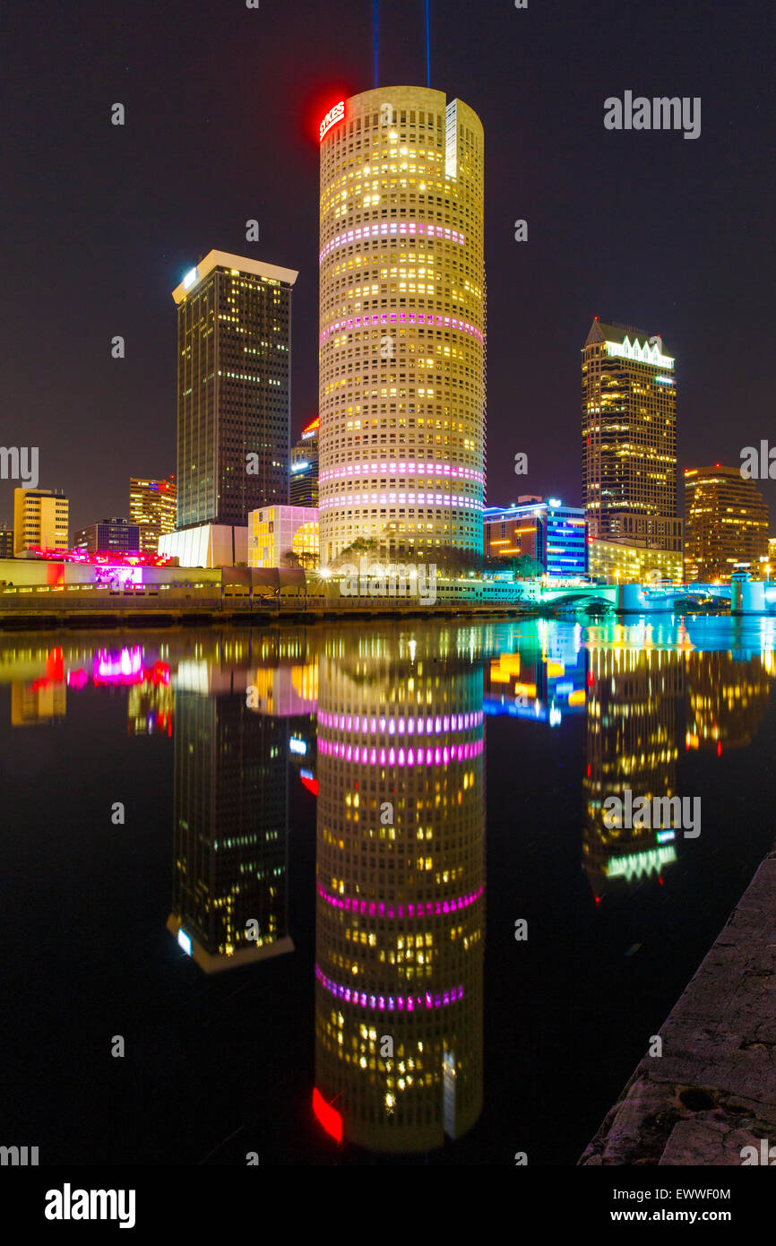 The City of Tampa is awash in color during the Lights on Tampa 2015 art festival. Stock Photo