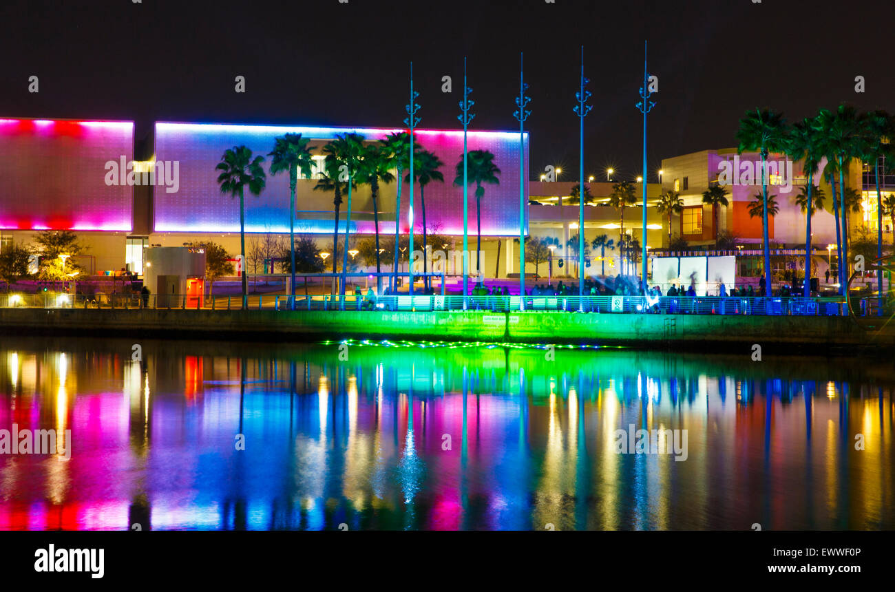 The City of Tampa, Florida is awash in color during the 2015 Lights on Tampa festival. Stock Photo