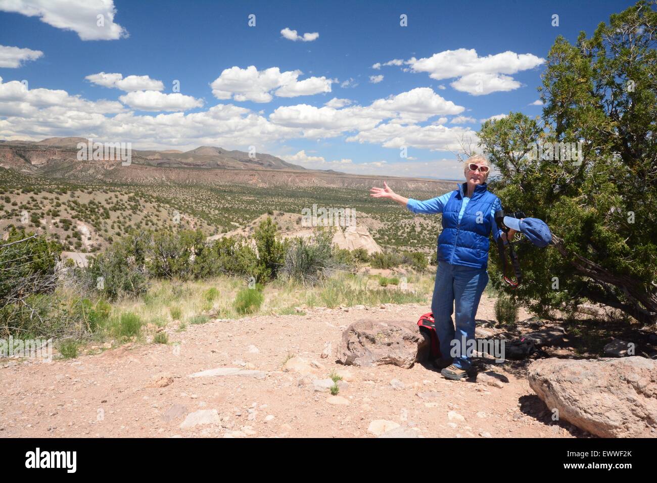 Senior Citizen at top of mesa at Kasha-Katuwe National Monument New Mexico - USA Stock Photo