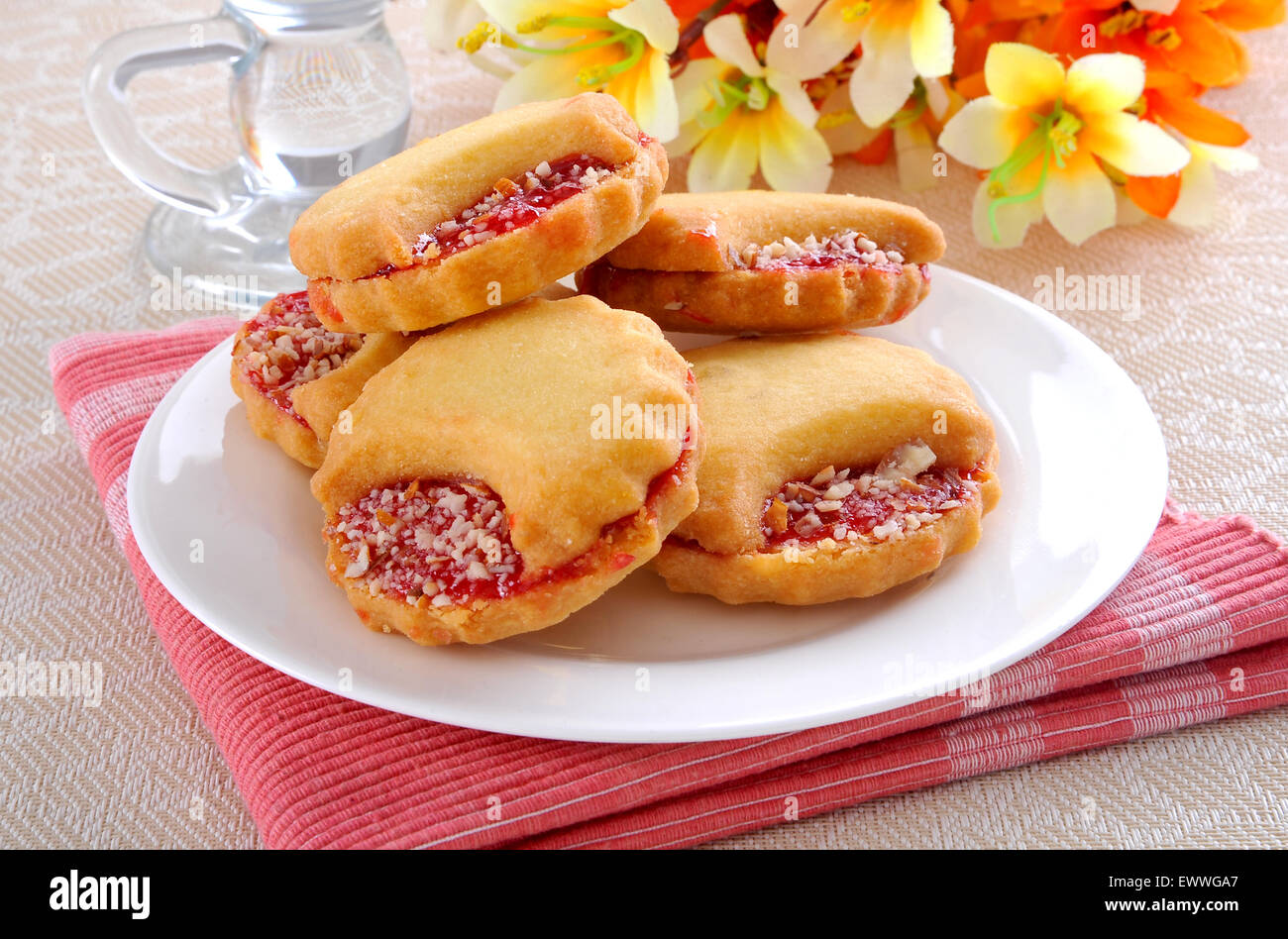 Strawberry Jam Biscuits Stock Photo Alamy