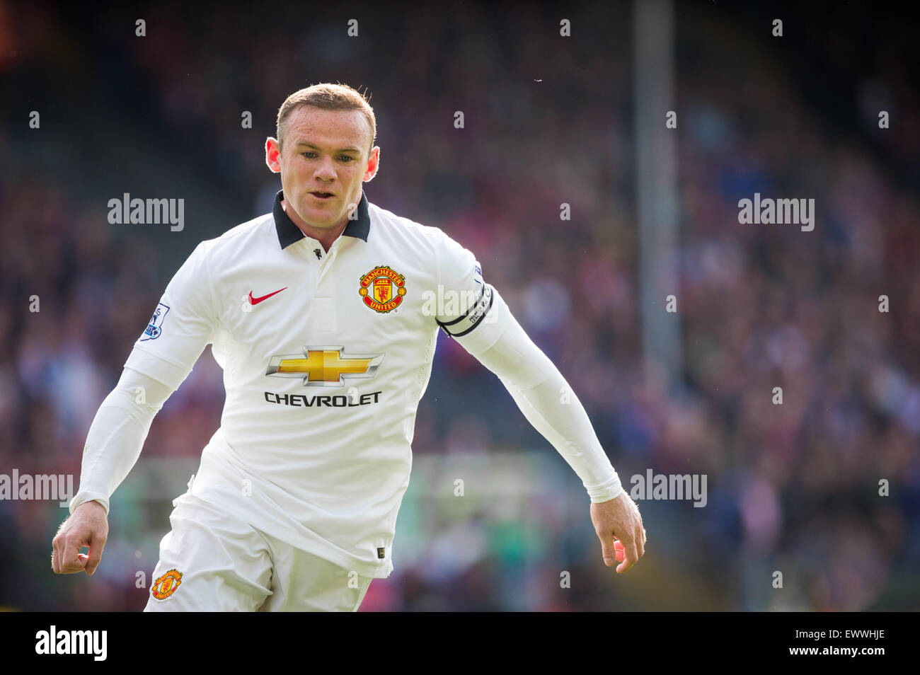 Wayne Rooney captains Manchester United against Crystal Palace at Selhurst Park on May 9, 2015. Stock Photo