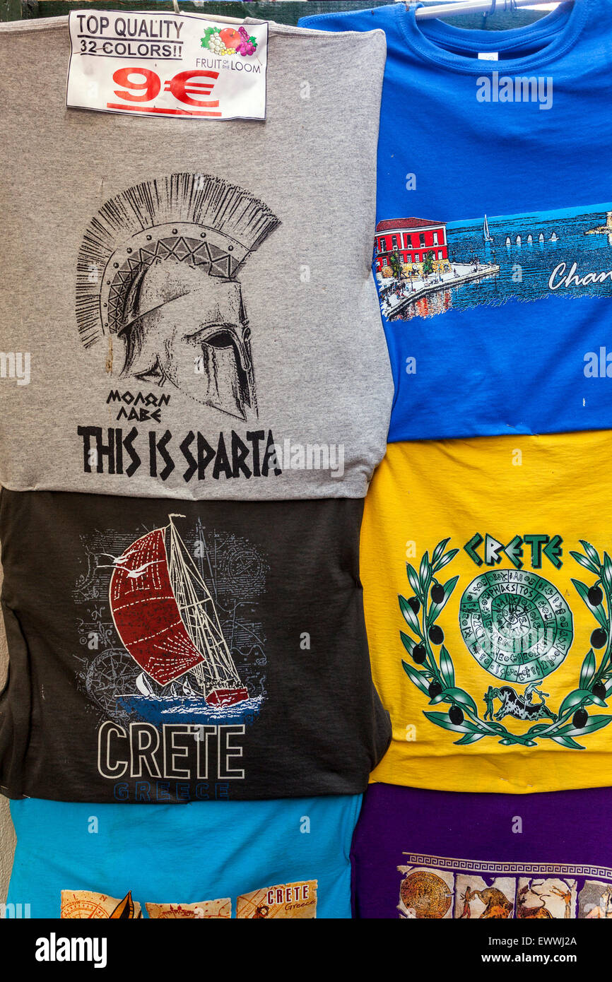 Souvenirs, T-shirts, Chania, Crete, Greece, Europe Stock Photo