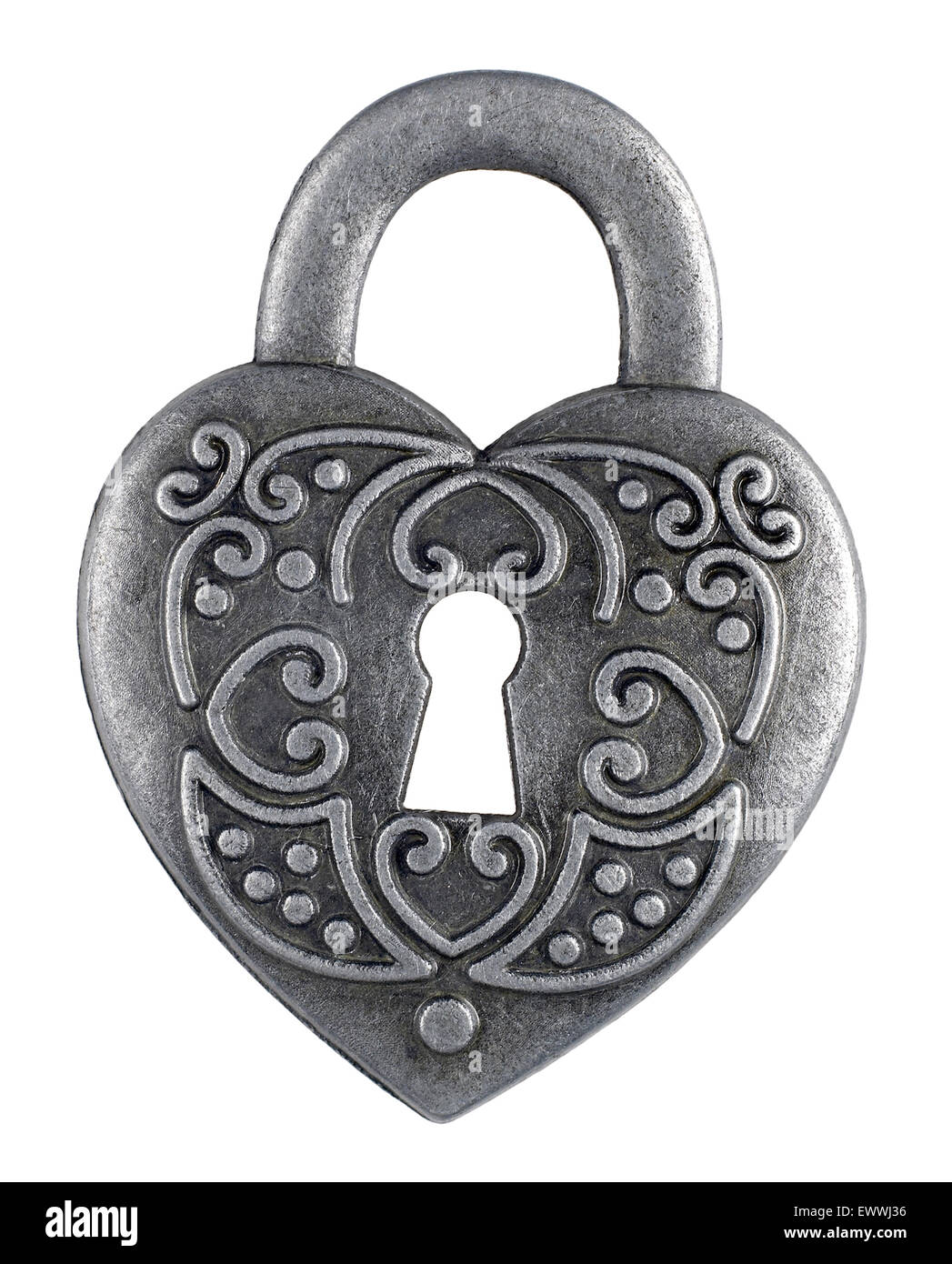 heart shaped silver lock with keyhole Stock Photo