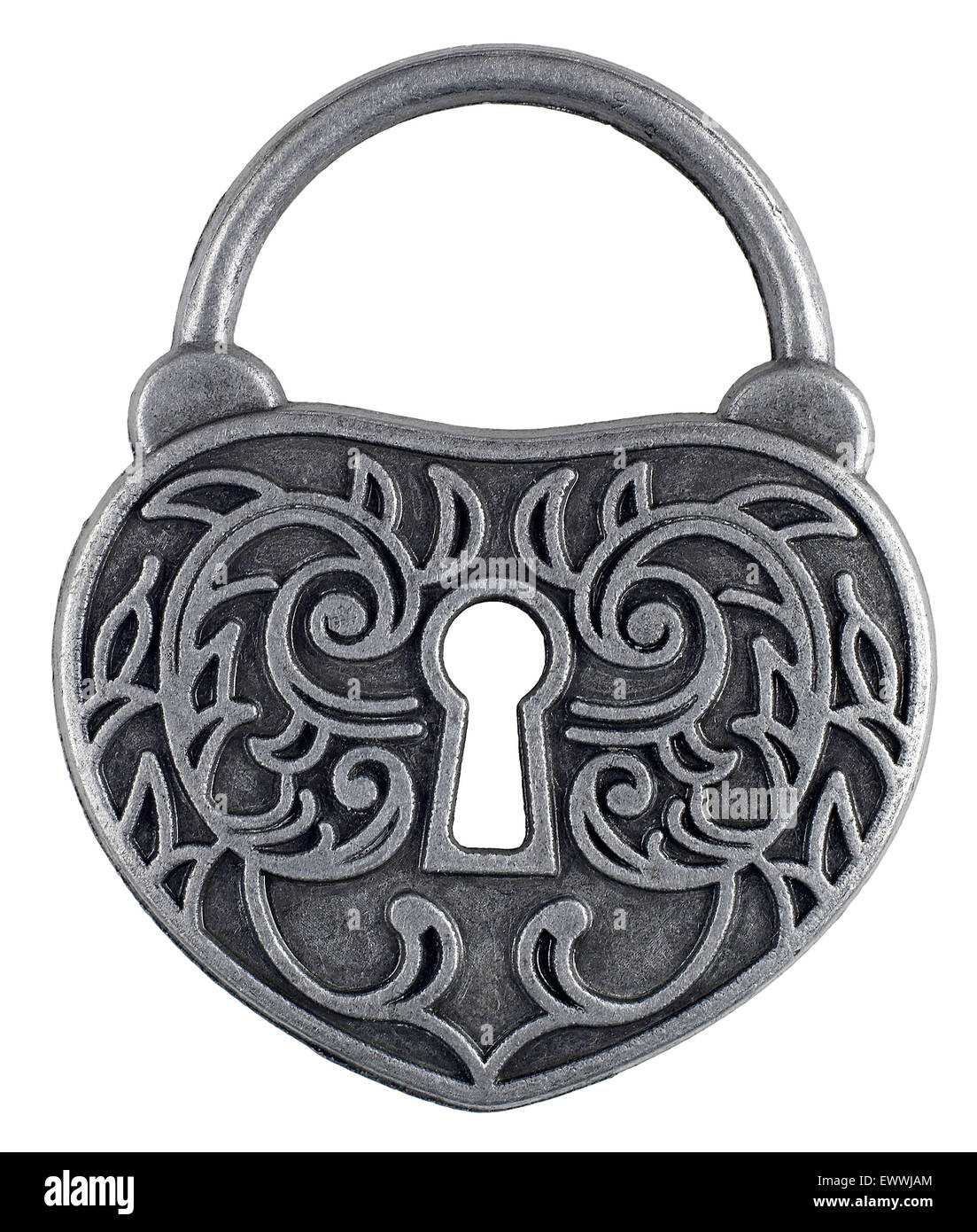 heart shaped silver lock with keyhole Stock Photo