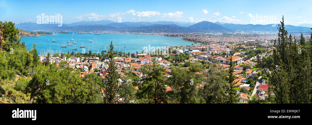 Panoramic aerial view of Fethiye marine and city center in Mugla province, Turkey, 2015 Stock Photo