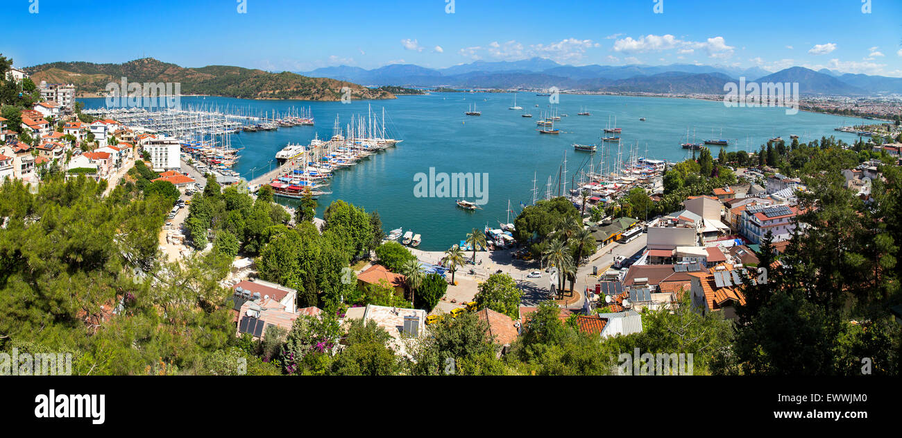 Panoramic aerial view of Fethiye marine in Mugla province, Turkey, 2015 Stock Photo