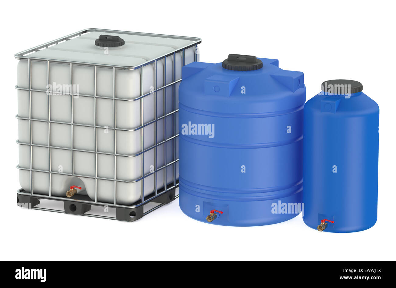 Group of plastic water tanks isolated on white background Stock Photo -  Alamy