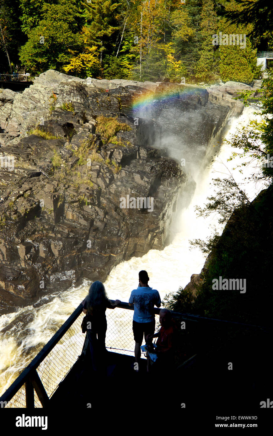 Rainbow over waterfall Saint Anne River Parc Canyon Sainte Anne Quebec Stock Photo