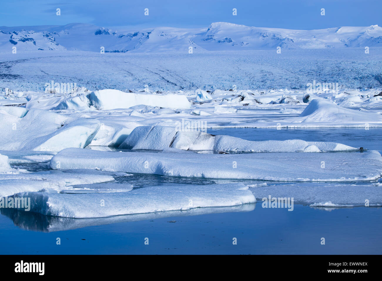 Ice bergs on the glacial lagoon in Iceland during winter Stock Photo