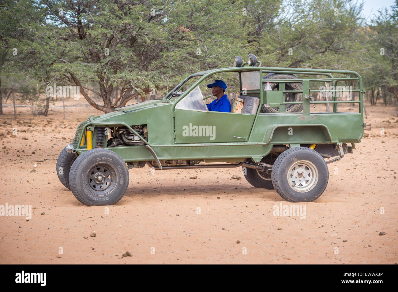 Namibia, Africa - Home made dune buggy riding on sheep farm Stock Photo