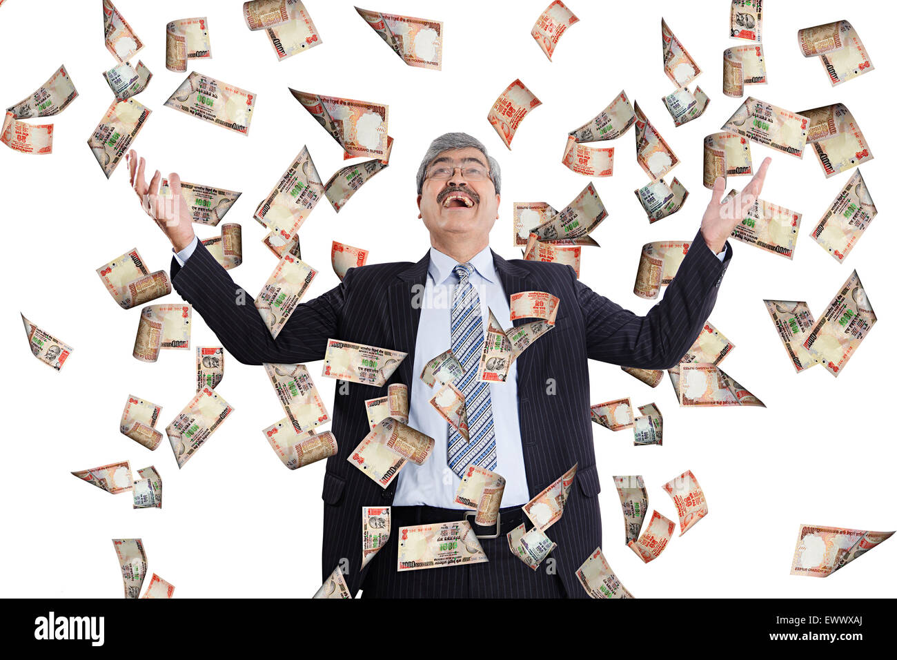 guy with money falling from the sky