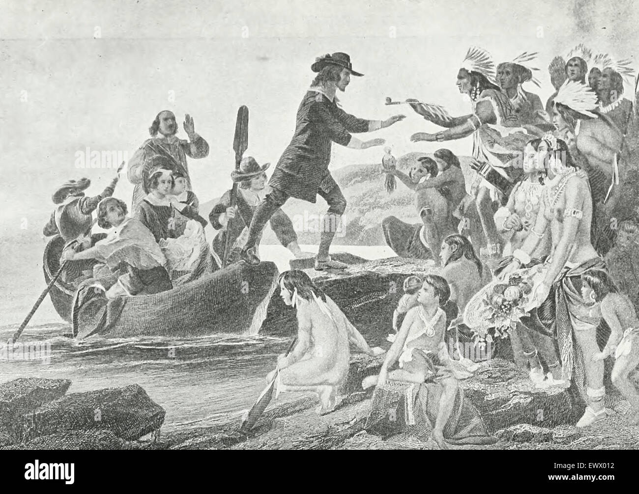 The Landing of Roger Williams in Rhode Island, 1636 Stock Photo