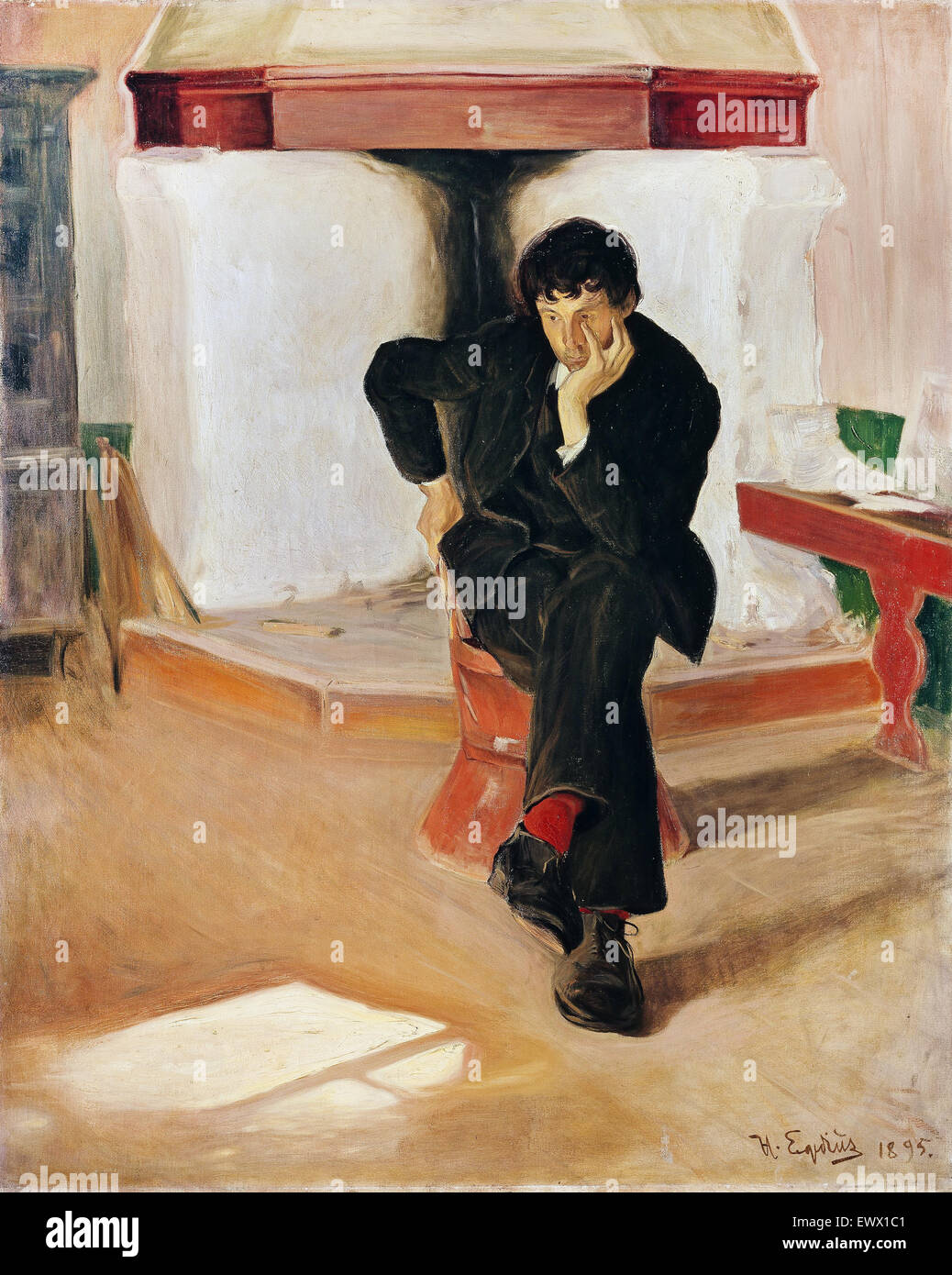 Halfdan Egedius, The Dreamer. Portrait of the Painter Torleiv Stadskleiv 1895 Oil on canvas. National Museum of Art, Architectur Stock Photo
