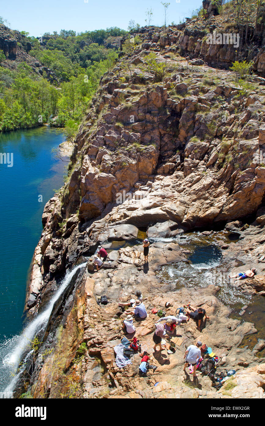 Lunch stop at the top of the waterfall in Maguk (Barramundi Gorge) Stock Photo