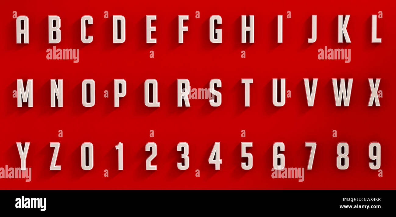 White Letters And Numbers On Red Background Stock Photo 84782315