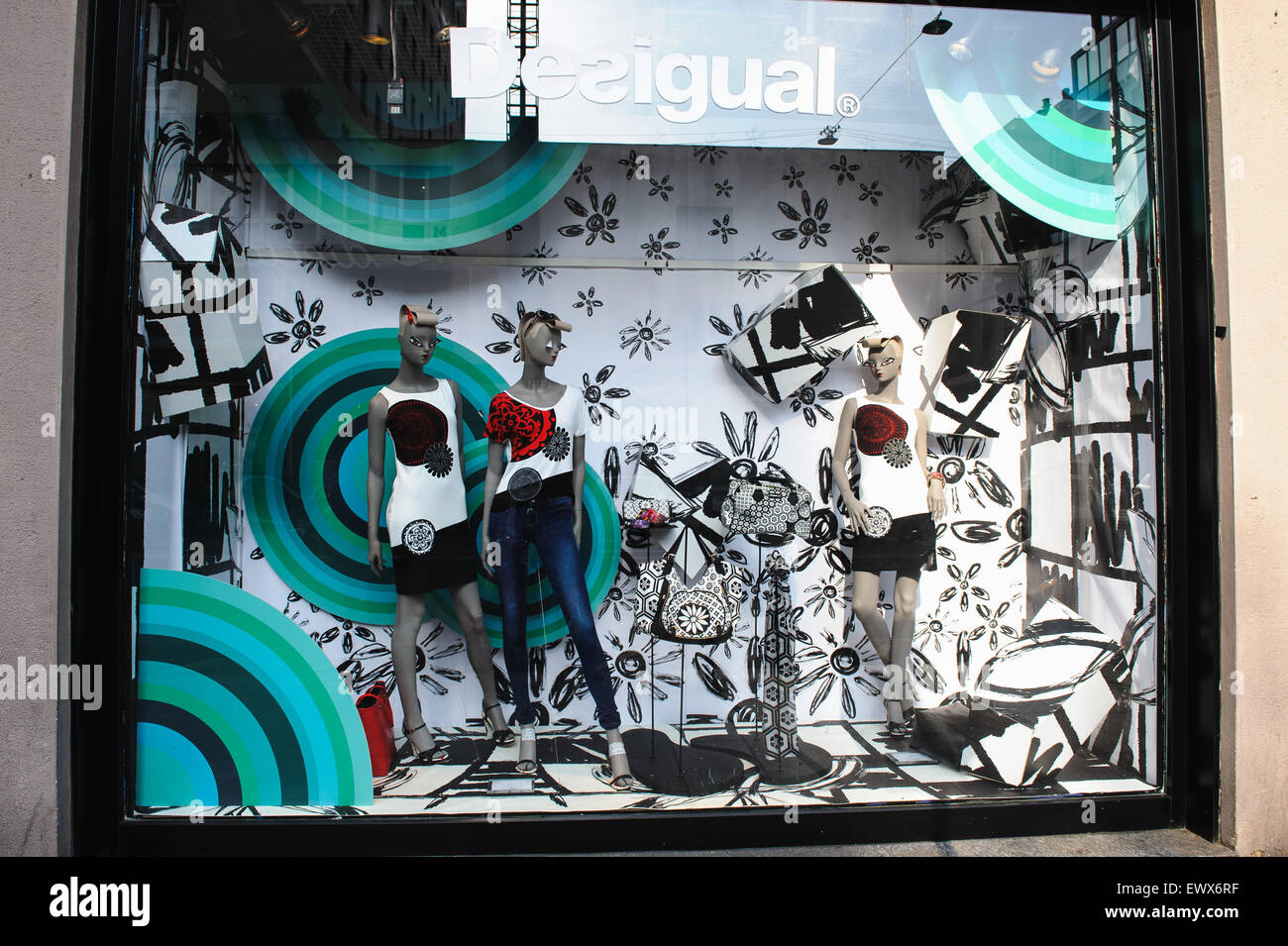 MILAN, ITALY - MARCH 18, 2015: On the streets of the city. Desigual boutique showcase. Stock Photo