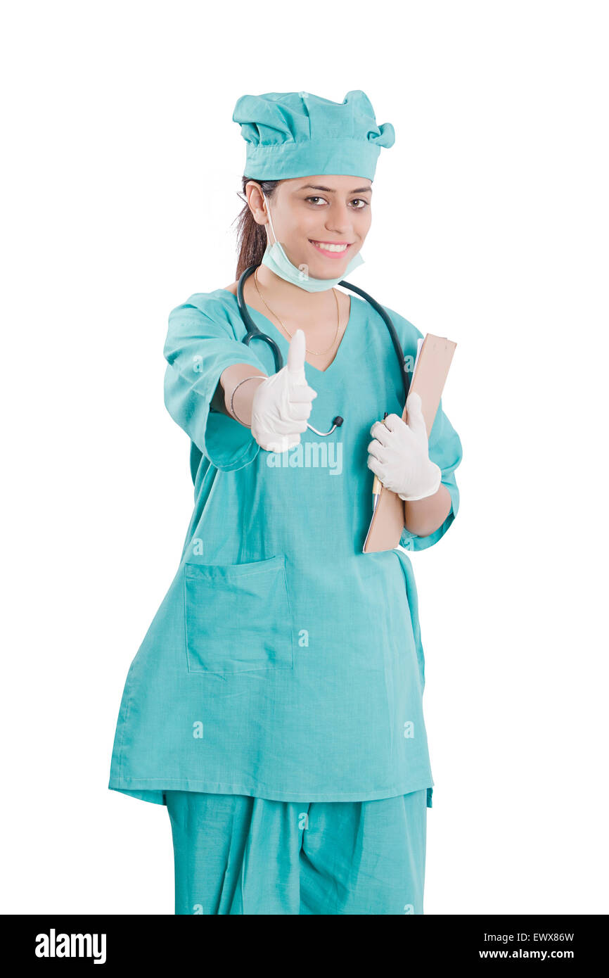 1 indian Surgeon woman Doctor Thumbs Up showing Stock Photo - Alamy