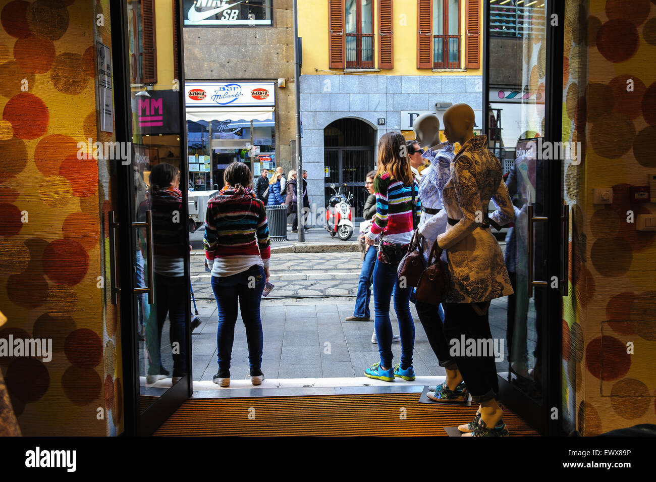 MILAN, ITALY - MARCH 18, 2015: On the streets of the city. Inside of Desigual store. Stock Photo