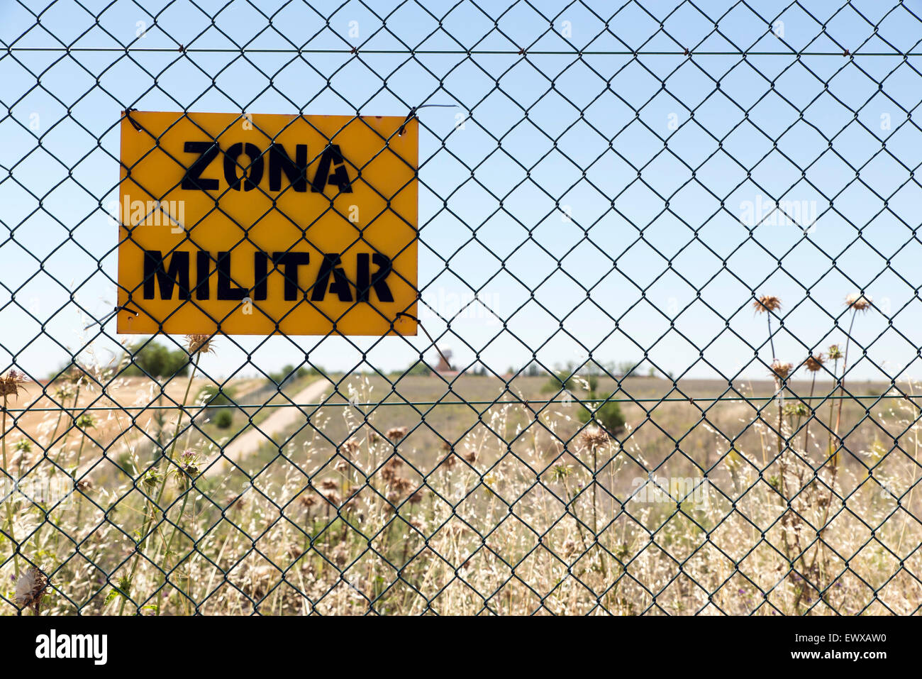Military area signboard on a fence Stock Photo