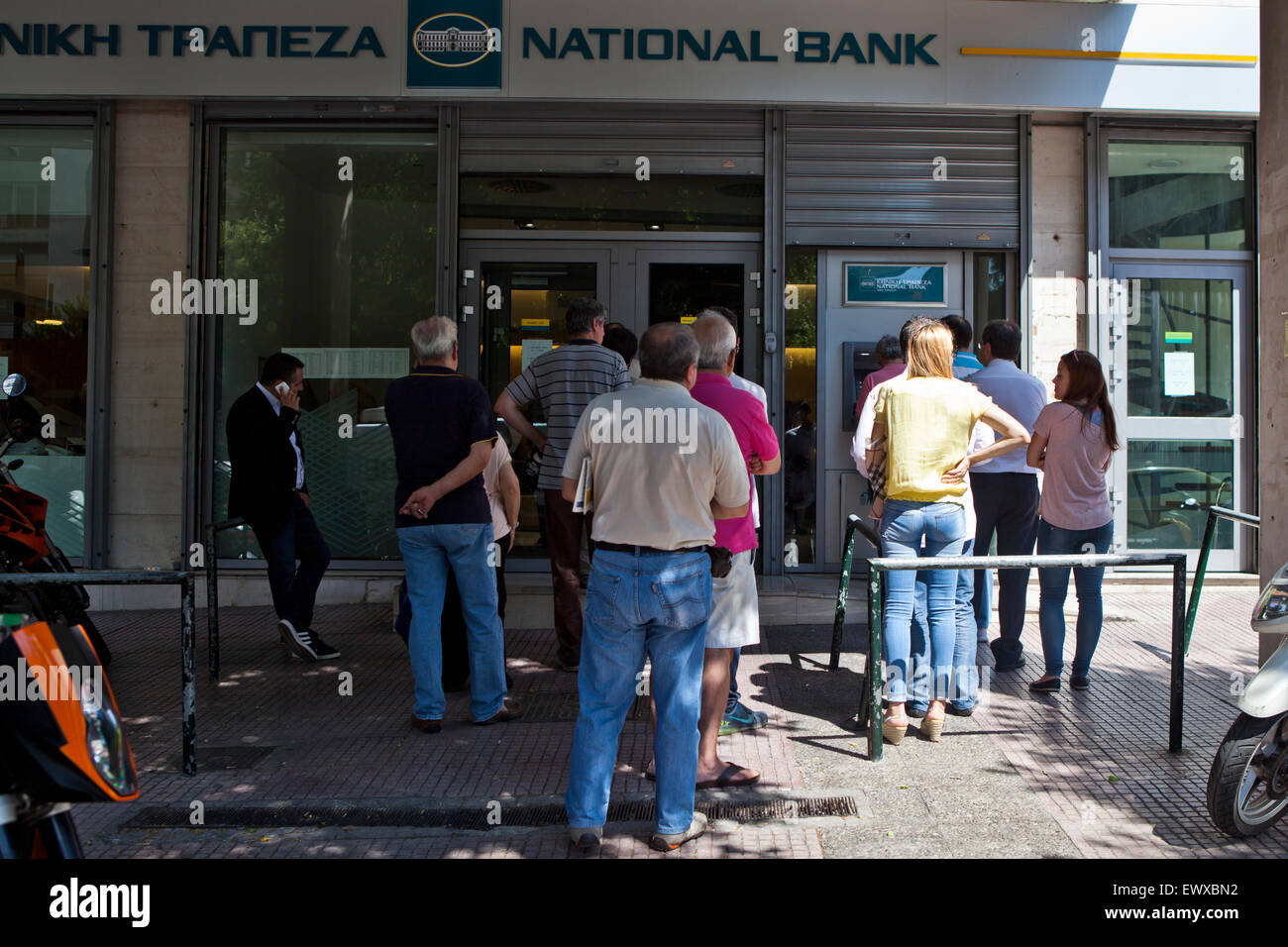 Athens, Greece. 2nd July, 2015. National Bank of Greece queues amid the Bank capital controls in Athens, Greece. Credit:  Martin Garnham/Alamy Live News Stock Photo