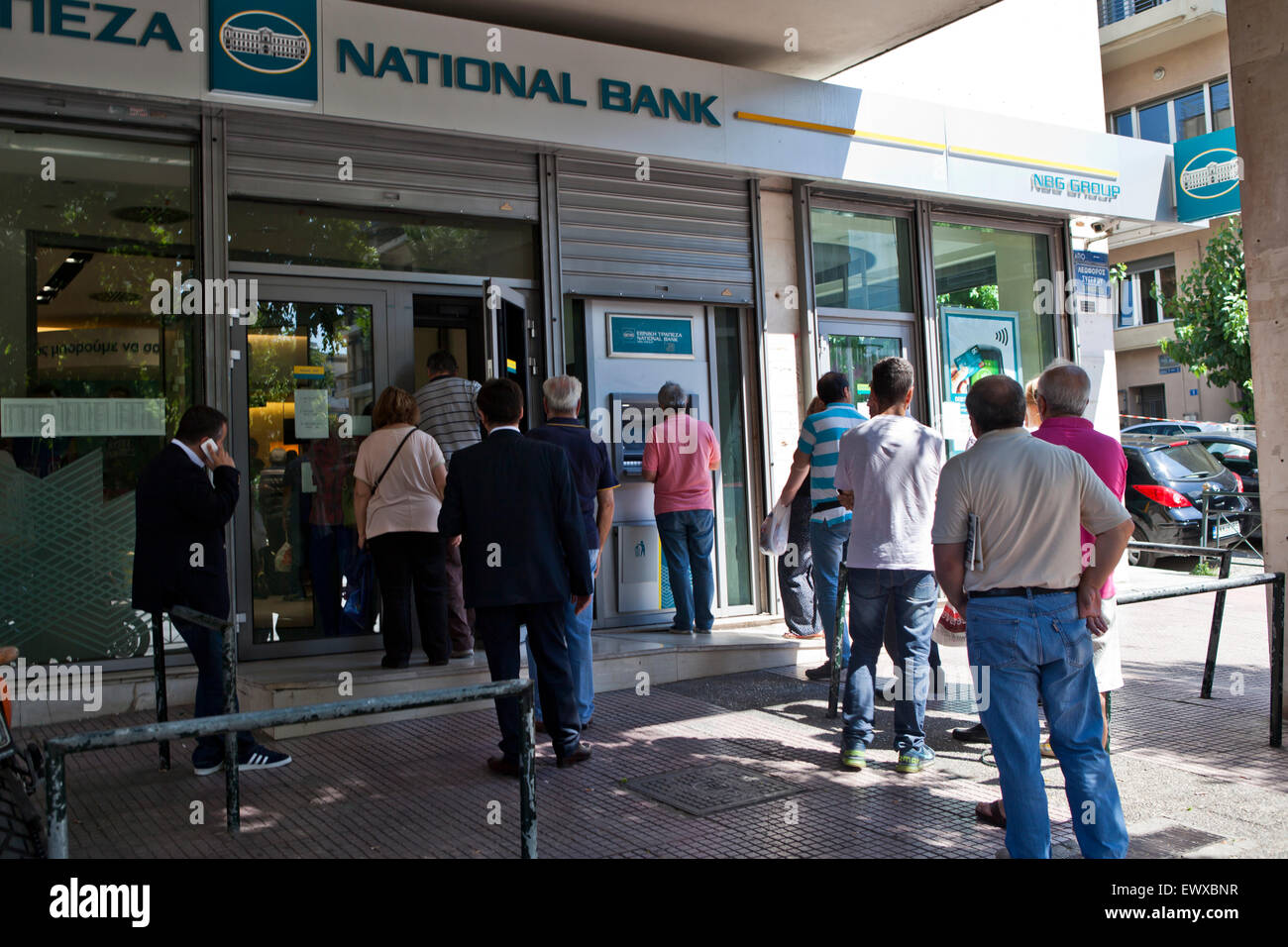 Athens, Greece. 2nd July, 2015. National Bank of Greece queues amid the Bank capital controls in Athens, Greece. Credit:  Martin Garnham/Alamy Live News Stock Photo