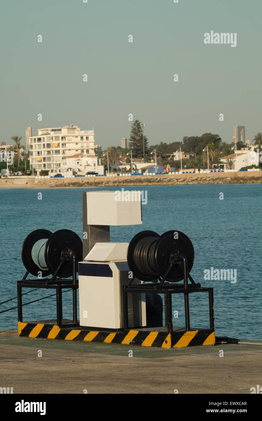 Fuel pump for vessels on a fishing harbor pier Stock Photo