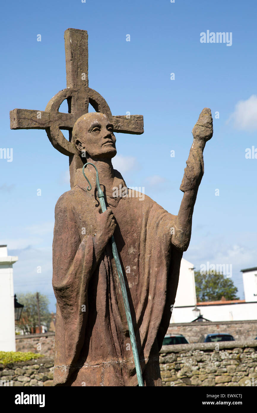 Statue of Saint Aidan, Holy Island, Lindisfarne, Northumberland, England, UK Stock Photo