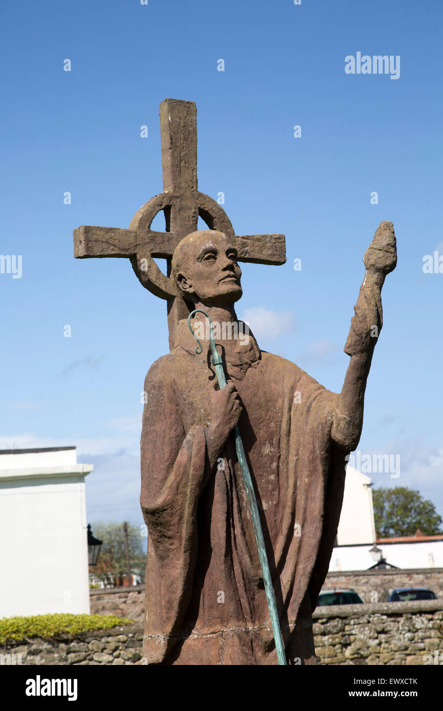 Statue of Saint Aidan, Holy Island, Lindisfarne, Northumberland, England, UK Stock Photo