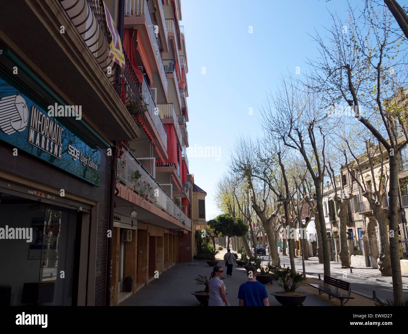Typical shopping street in Spain Stock Photo