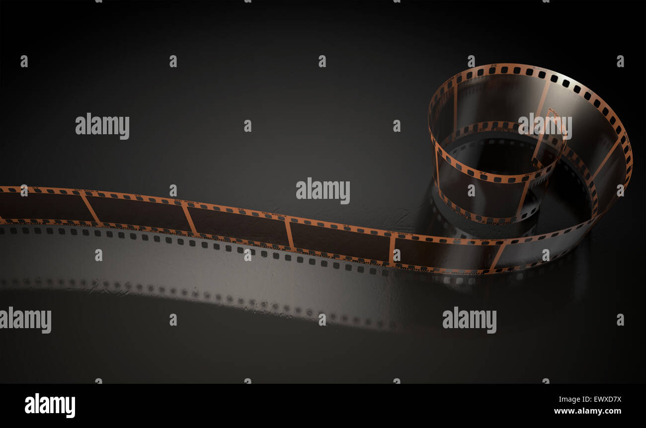 A strip of blank old vintage camera film curled up on an isolaed studio ...