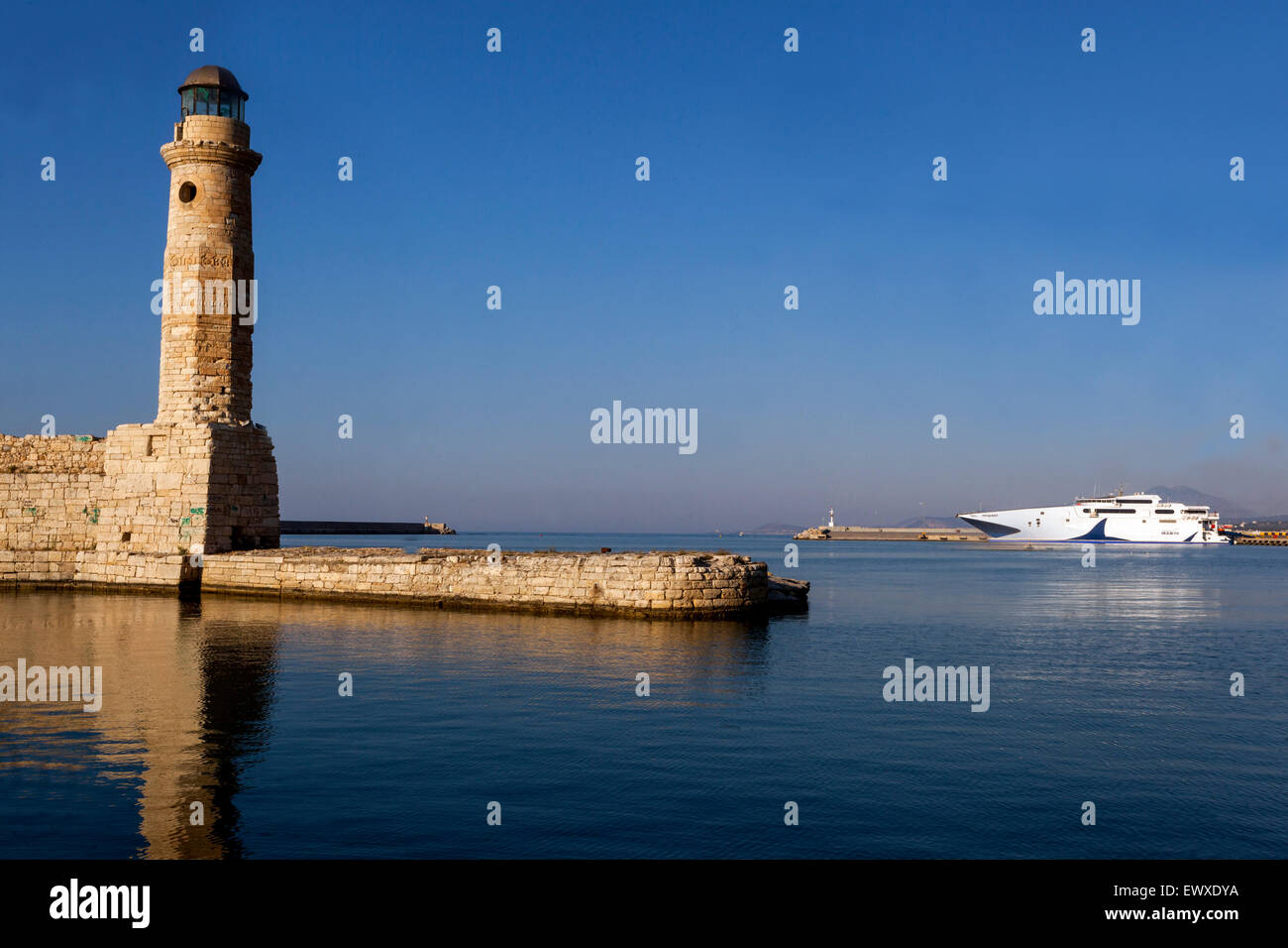 Crete Rethymno Lighthouse, Crete Greece Stock Photo