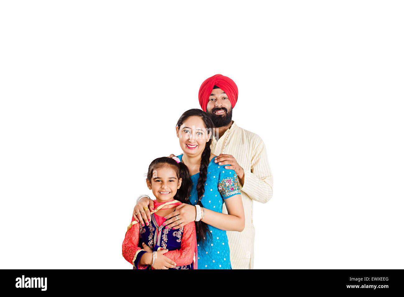 indian Punjabi Parents and daughter standing Queue Stock Photo