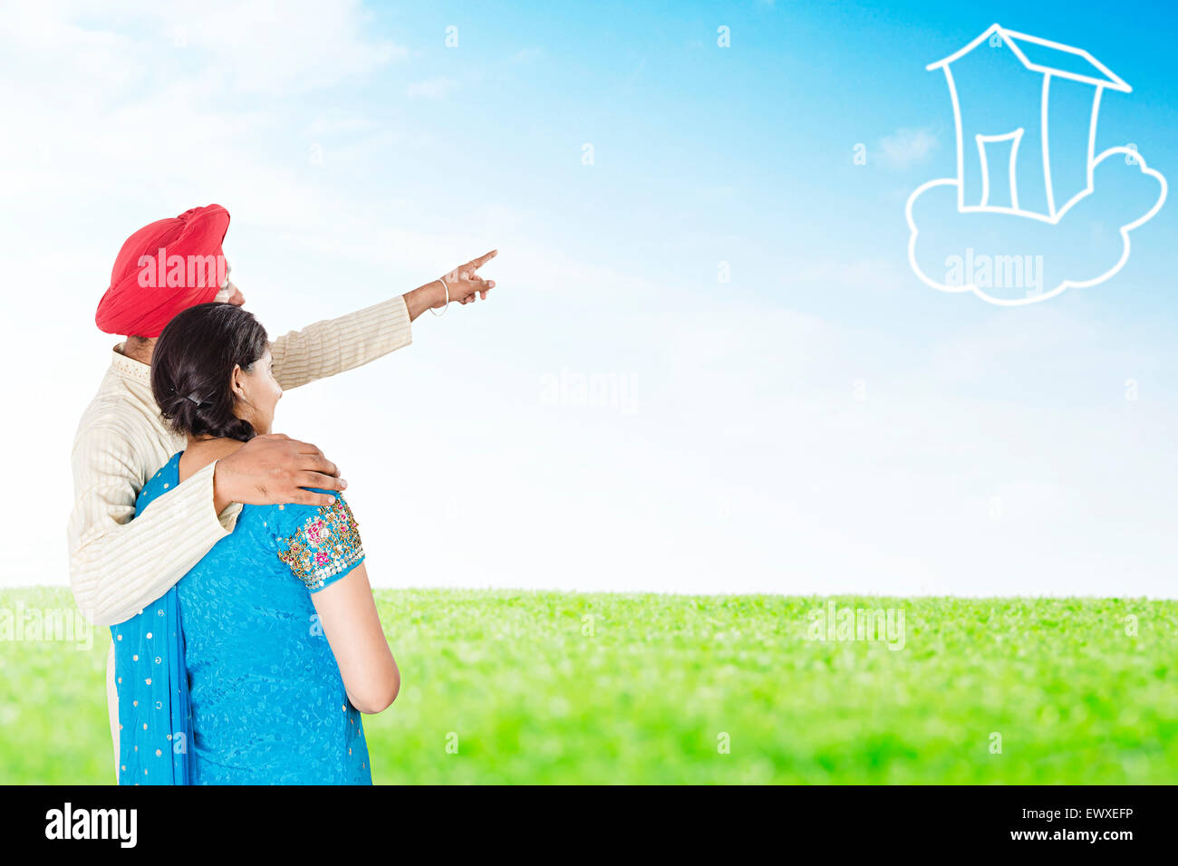 2 indian Punjabi Married Couple park House finger Pointing Stock Photo ...