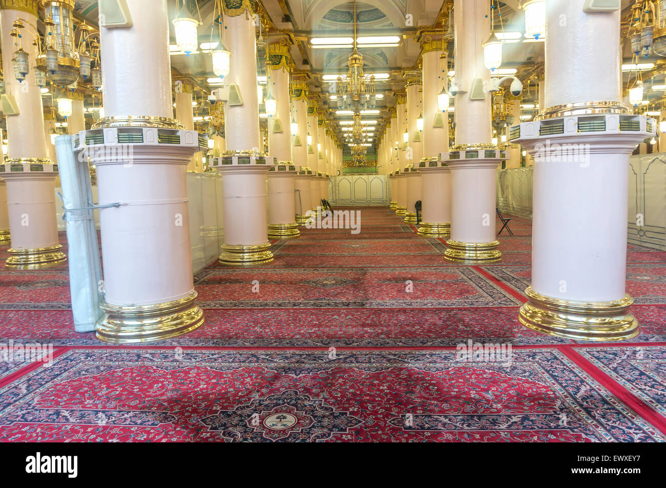 MEDINA, SAUDI ARABIA MARCH 08, 2015 Interior of Masjid Nabawi Stock