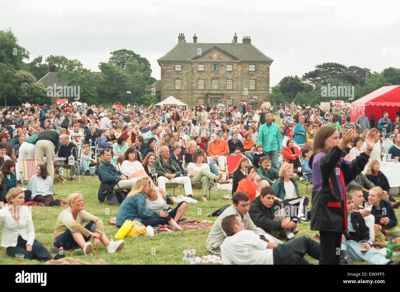 A 60's and 70's concert featuring look-a-like bands Beatlemania and Bjorn Again was held at Ormesby Hall on Saturday night in front of a crowd of around 3000. 6th July 1998. Stock Photo