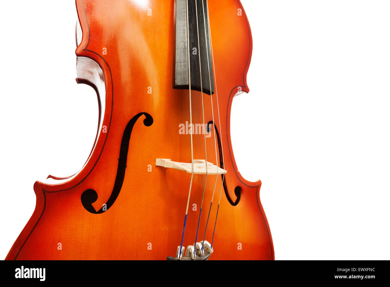 Violoncello fragment with bridge, body and F-hole Stock Photo