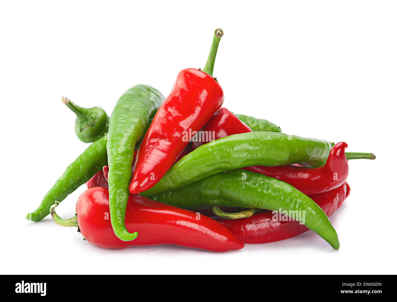 Red green chilli pepper isolated on white background Stock Photo