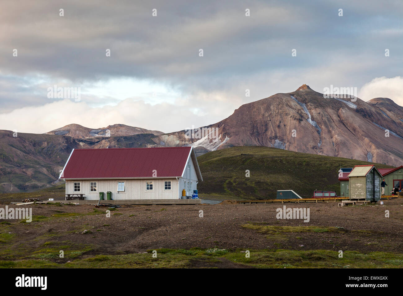 The Alftavatn Mountin Hut on the Laugavegur Hiking Trail in South West Iceland. Stock Photo