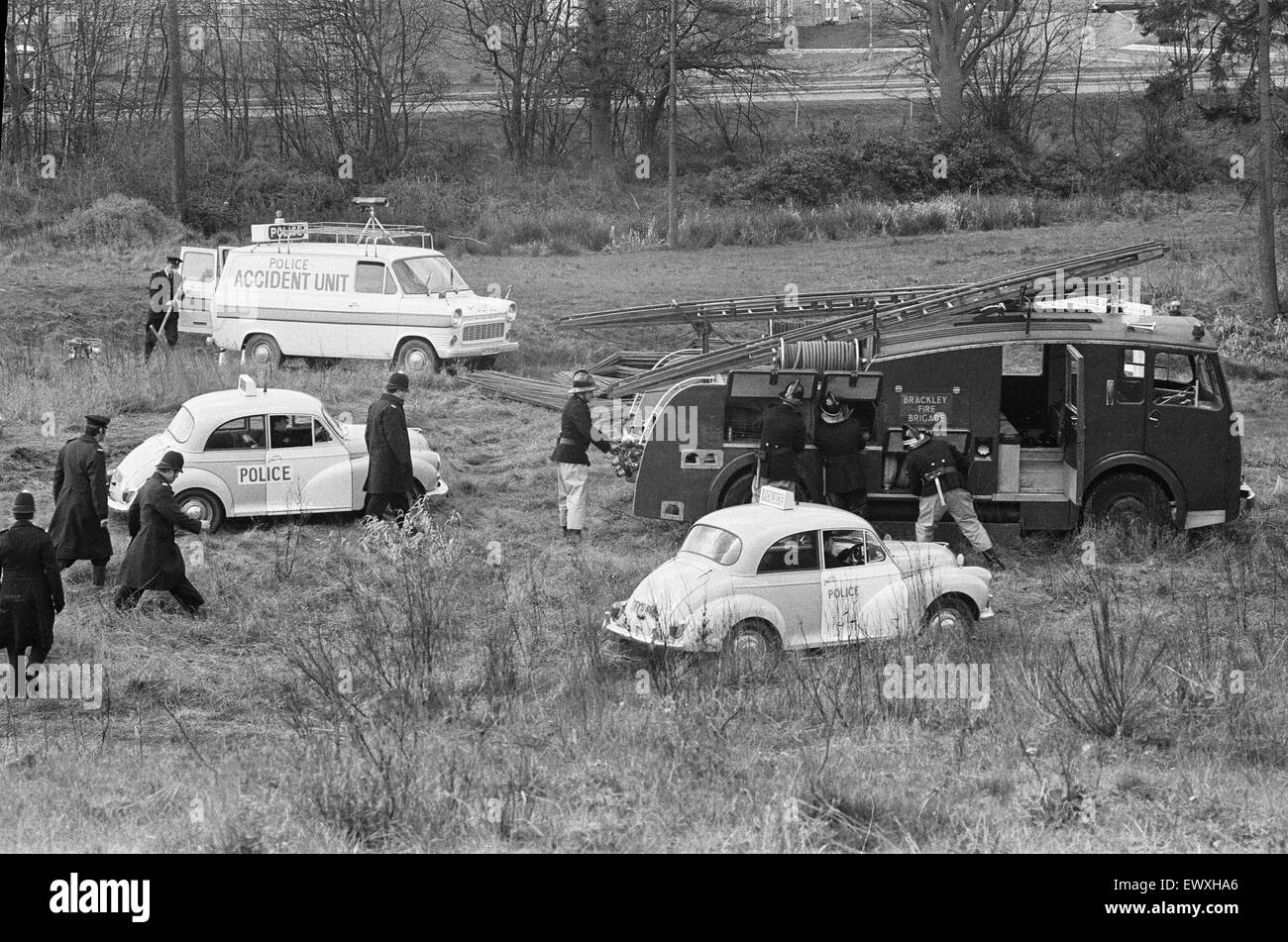 A scene from the film "Offence" being rehearsed on waste ground in Bracknell. 6th April 1972