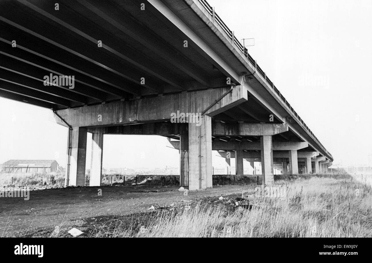 Some of the massive pillars which support the A19 over the Tees. 31st December 1981. Stock Photo