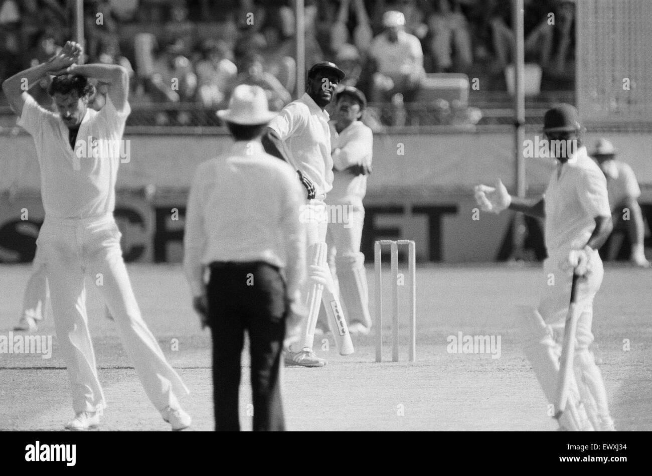 West Indies tour of Australia and New Zealand 1979 - 1980. Australia v West Indies First test match at Brisbane Cricket Ground, Woolloongabba, Brisbane.  Viv Richards in batting action for West indies. December 1979. Stock Photo