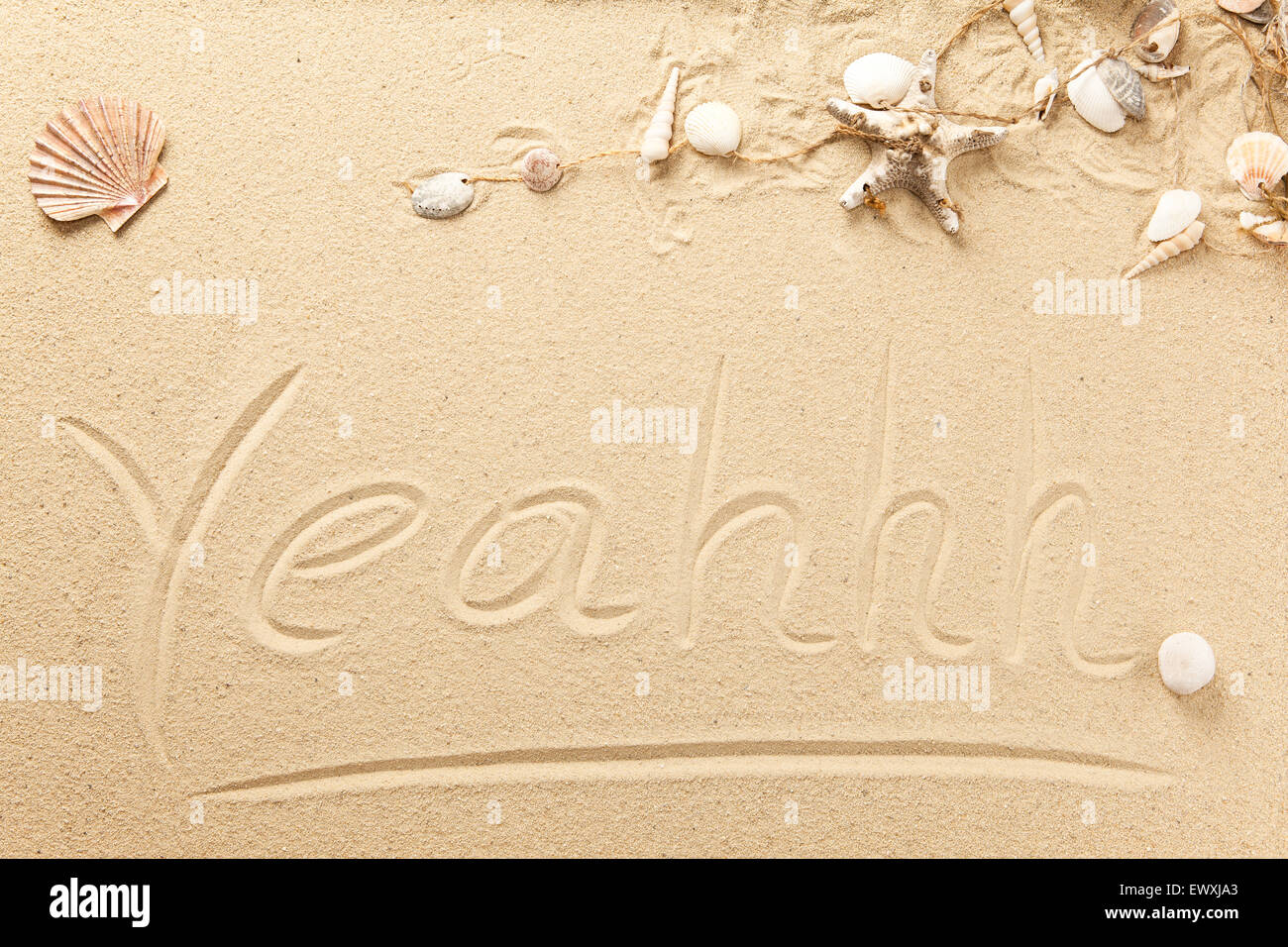 Shout of joy, posted the sand Stock Photo