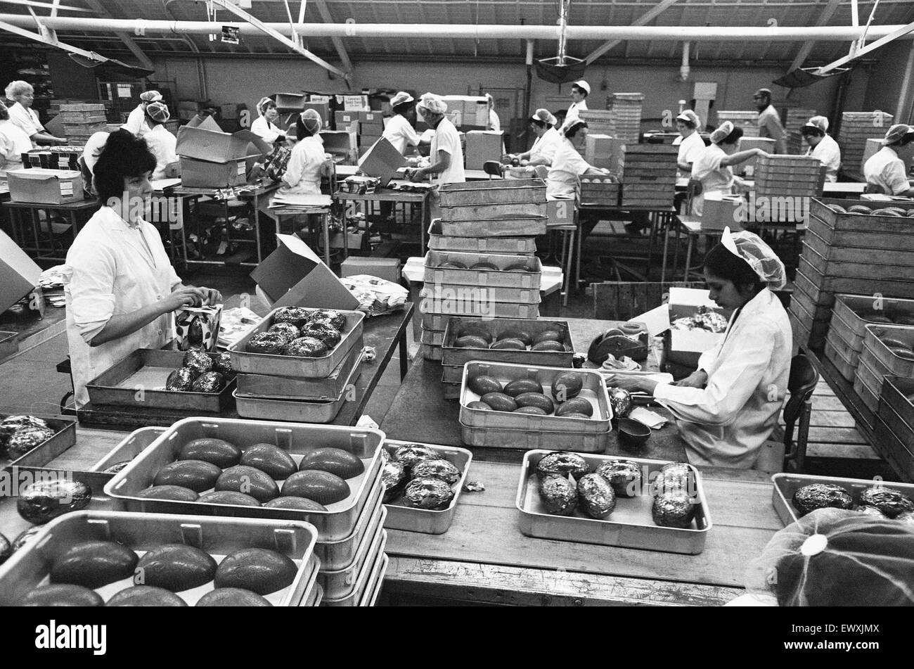 Packing on the Easter Egg production line at Cadbury's Chocolate Bournville factory. 22nd January 1970 Stock Photo