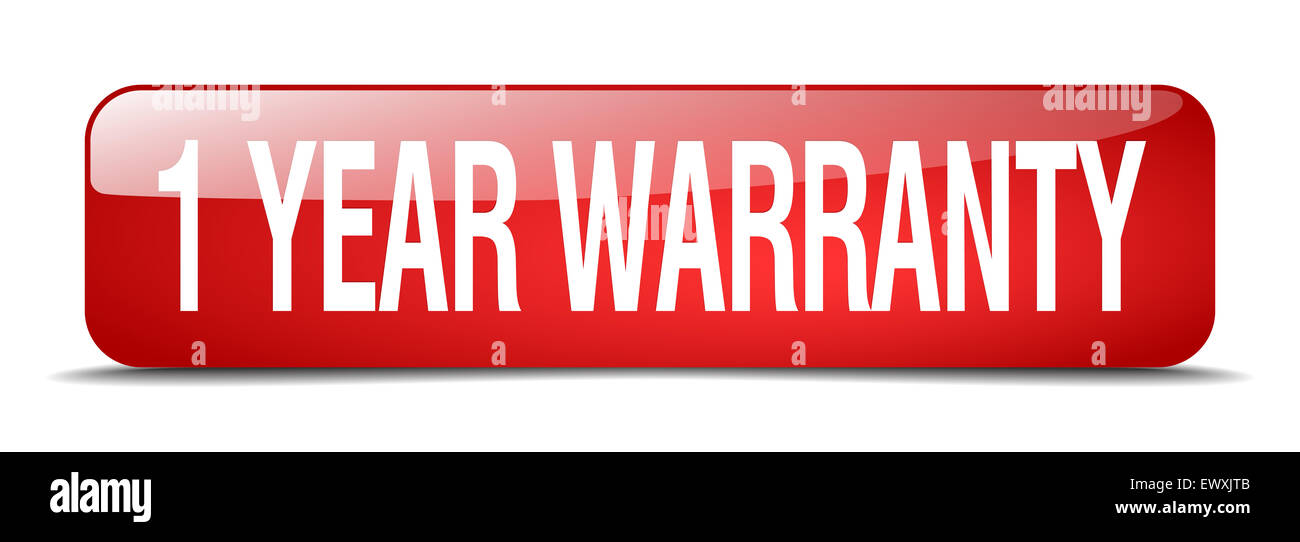 1 year warranty red square 3d realistic isolated web button Stock Photo ...